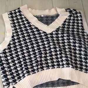 Black and White Houndstooth Sweater Vest